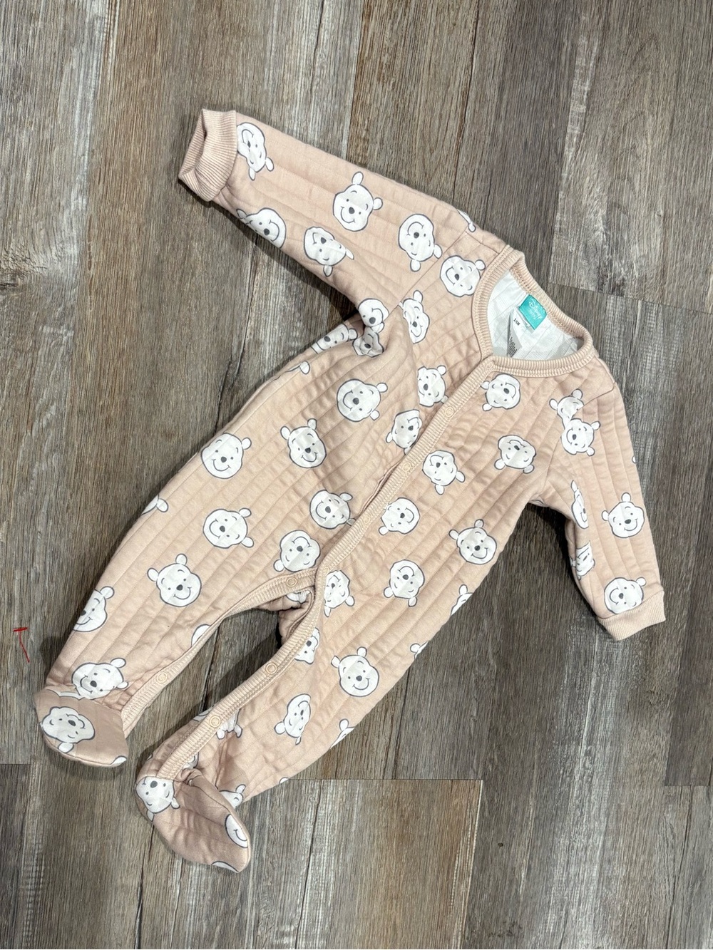 Disney Beige Pooh Bear-Print Quilted Footed One-Piece